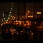 Close-up footage of the Manhattan bridge moving with the subway traffic